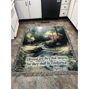 Thomas Kinkade Tapestry Throw Blanket Mourning Matthew 5:4 Bible Verse 46x60 New